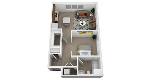 Floor plan for studio, 1 bath, 643 sqft